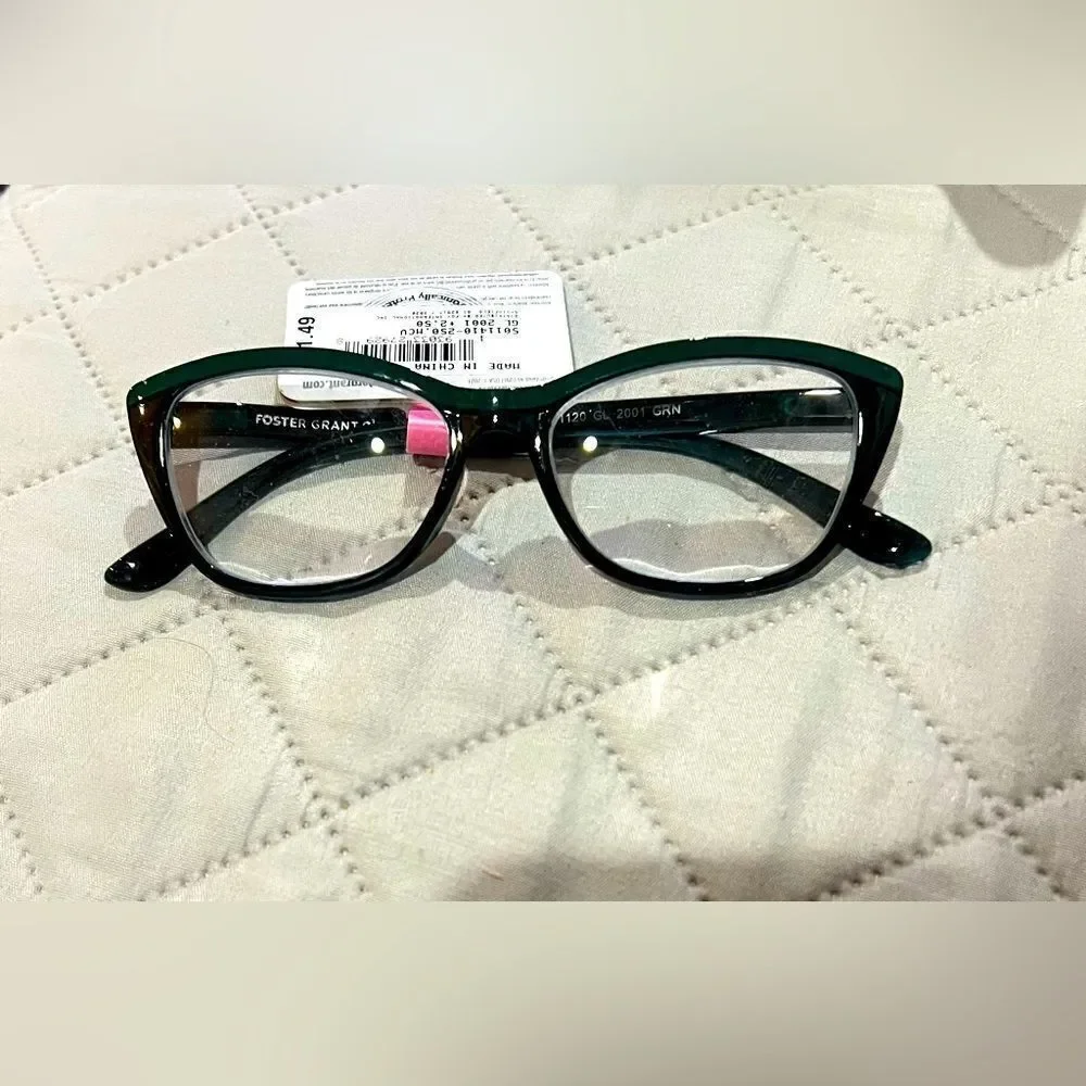 Foster Grant Gloss Women’s Readers Glasses 3.25 Magnification NWT Blk/Grn EG28